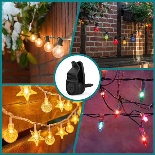 Outdoor String Light Clips 50-Pack - Weatherproof Light Hanger Hooks, Black