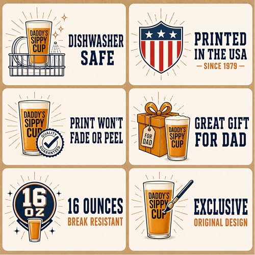Daddy's Sippy Cup 16oz Beer Pint Glass - Funny Gift for Dad