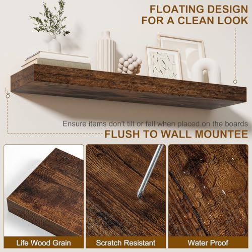 24-Inch Floating Wall Shelves, Set of 2 Rustic Wood Shelves