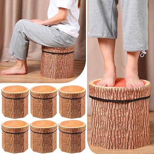 Amylove 12-Inch Tree Stump Storage Ottoman - Foldable Velvet Toy & Shoe Stool