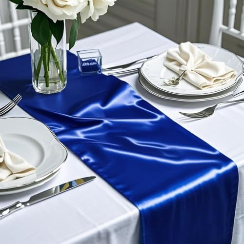 Gankar 5 Pack Royal Blue Satin Table Runners 12x108 Inch for Weddings & Parties