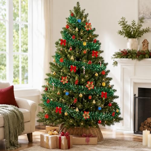Wehhbtye Green Christmas Garland 300ft with Red & Gold Ornaments, Holiday Decor