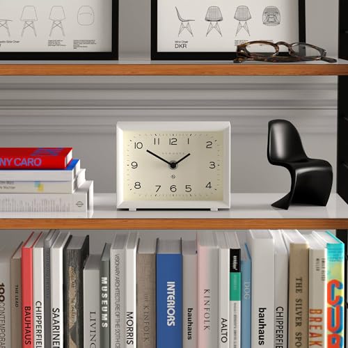 Contemporary Rectangular Desk Clock with Silent Sweep Movement - White