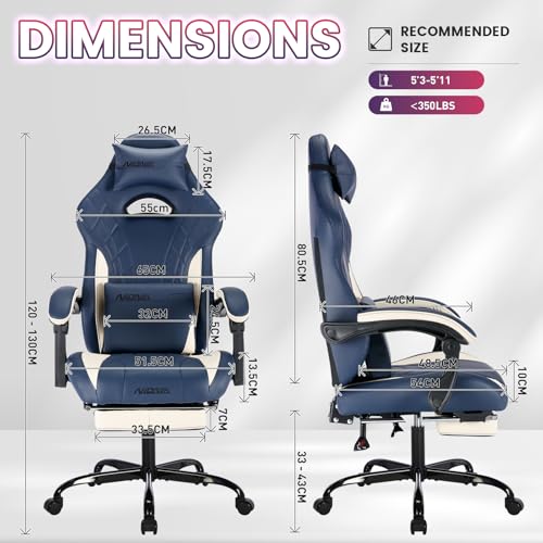 Ergonomic Gaming Chair with Footrest and Massage Lumbar Support - Blue