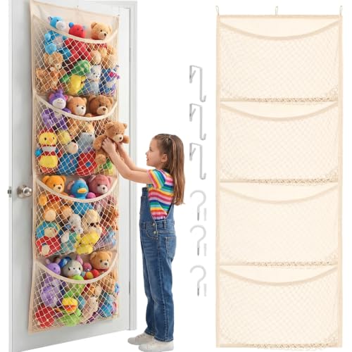 Over-the-Door Stuffed Animal Organizer with 4 Large Pockets