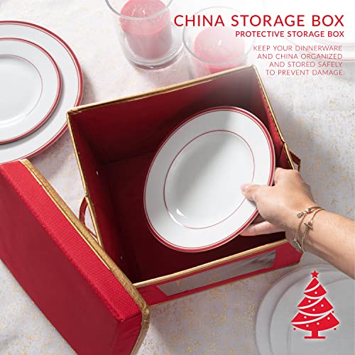 Simplify Holiday Salad Plate Storage Box with Felt Dividers | 9.45 Inch Christmas China Organizer