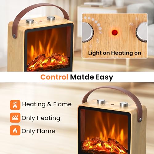 Riseon Oak Electric Fireplace Heater for Indoor Use, Space Heater with 3D Flame