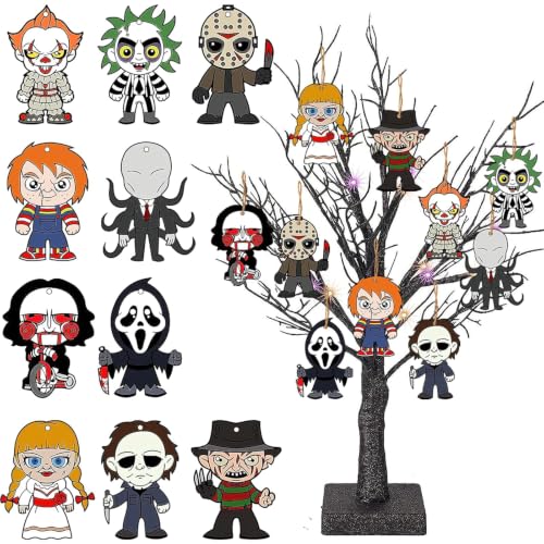 Halloween Horror Movie Wooden Ornaments Set for Small Tree - 10 Pieces
