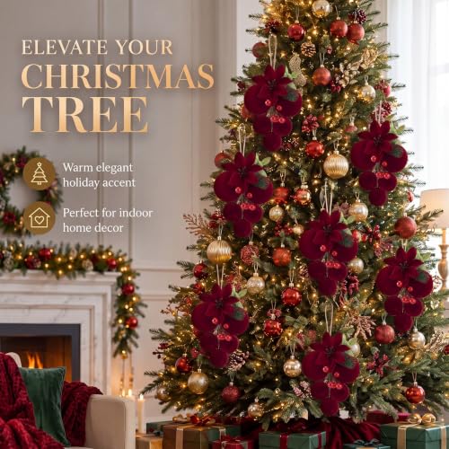 Burgundy Velvet Christmas Ball Clusters Ornaments Set - 4 Pcs Holiday Decor