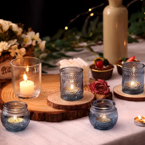 24-Piece Blue Votive Candle Holders Set - Glass Tea Light Holders