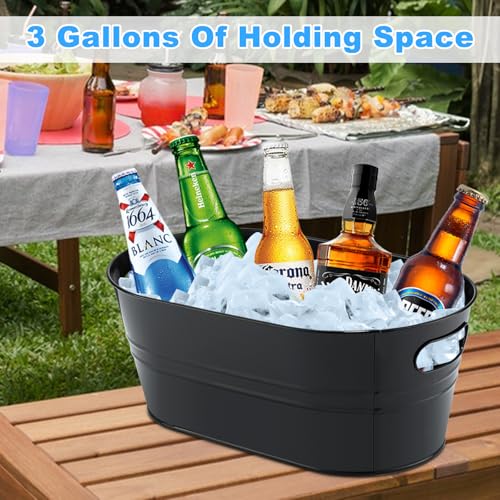 Black Galvanized Ice Bucket 4 Gallon Beverage Tub with Scoops for Parties & Drinks