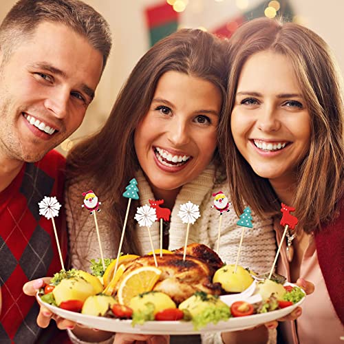 Christmas Cocktail Picks 100 Pcs Santa Snowflake Reindeer Tree Decorations