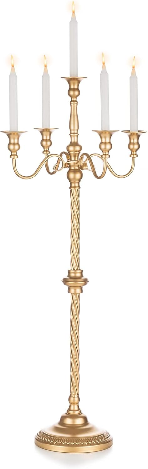 Sziqiqi Gold Floor Candelabra | Tall 5-Arm Metal Candle Holder for Elegant Wedding Centerpieces