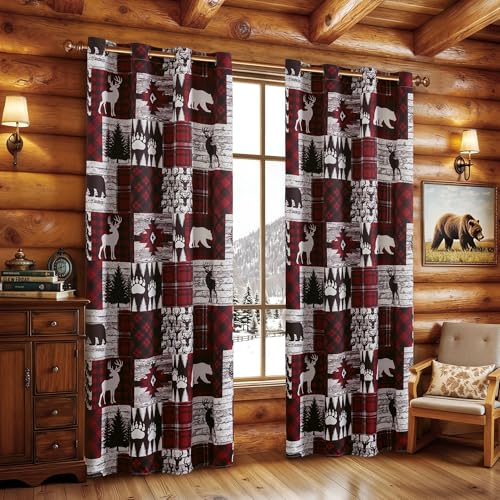 Red Rustic 2-Pane 52W x 96L Blackout Curtain Panels, Tritard