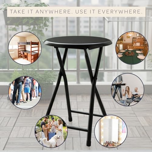 18-Inch Portable Folding Stool with Padded Seat, Black Steel Counter Stool