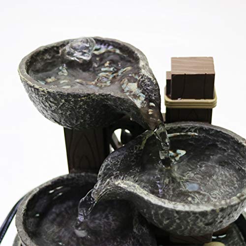 7-Inch Tiered Rock Bowl Tabletop Water Fountain with Natural River Rocks
