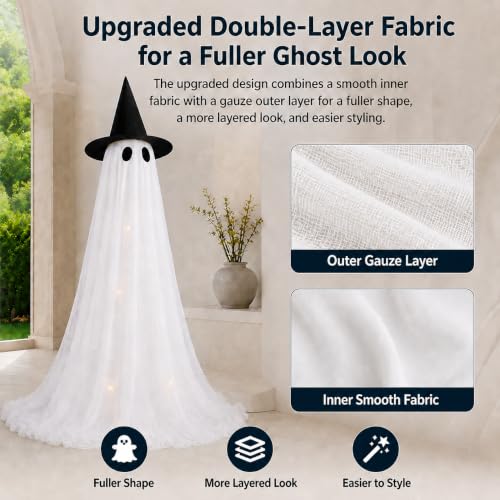 5 Ft Light Up Ghost Outdoor Halloween Decorations with Remote - 2 Pack