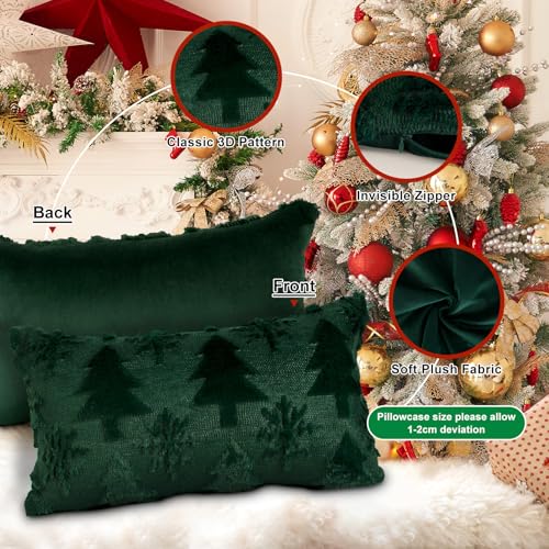 Lanpn Green 14x24 Christmas Tree Throw Pillow Covers Set of 2 Winter Snowflake Holiday Decor