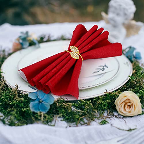 Hotop 250Pcs Gold Napkin Rings Leaves Design, Rhinestone Accents – Table Decor