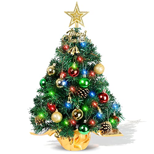 22-Inch Pre-Lit Mini Tabletop Christmas Tree with Ornaments & LED Lights