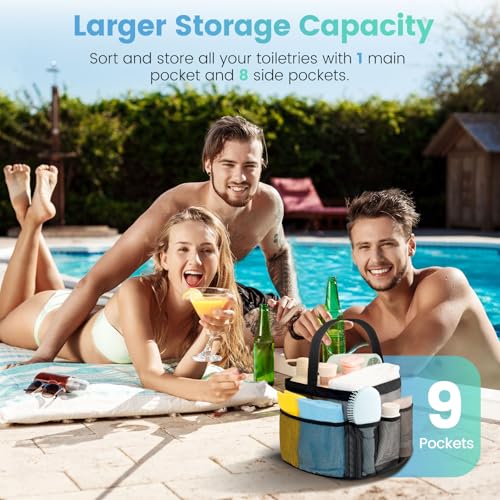Portable Mesh Shower Caddy with 9 Pockets Quick Dry Toiletry Tote Bag