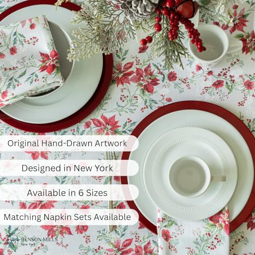 Nostalgic Poinsettia Tablecloth - Red, 60x104 Inches Rectangular Variation