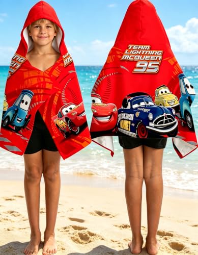 Cars Printed Soft Microfiber Hooded Towel Wrap, 28 x 55 Inch Absorbent