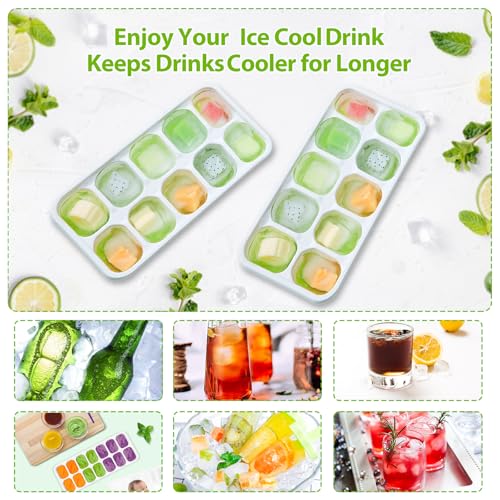 Silicone Ice Cube Trays with Lids - 4 Pack Stackable Easy Release