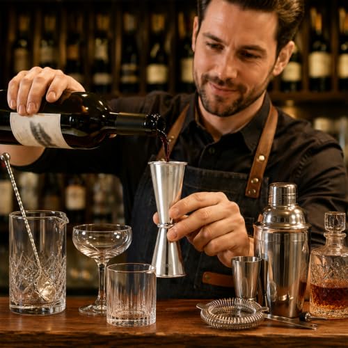 Premium Stainless Steel Double Jigger for Bartending - 1oz and 2oz Measuring Cups, Professional Cocktail Tool Set