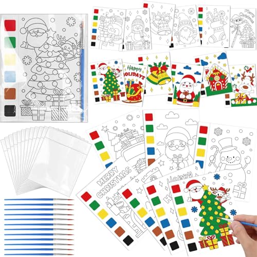 Funrous Christmas Watercolor Coloring Books Bulk Set with Paintbrushes & Bags - 168 pcs