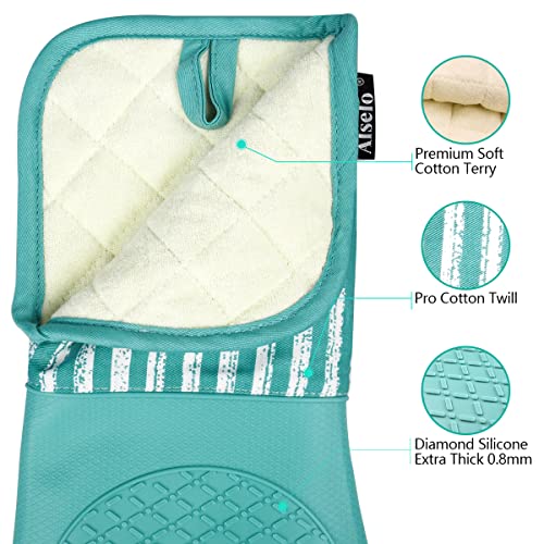 Extra Long Silicone Oven Mitts - Heat Resistant Kitchen Gloves, Set of 2
