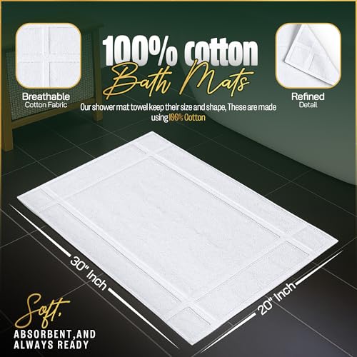 Pearl Linens 100% Cotton Bath Mat Towels 6-Pack, 20x30 Inches White