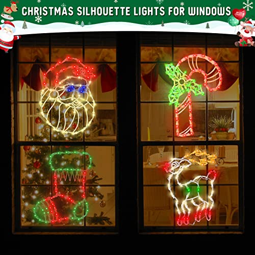 Yioneshop Style2 4-Pack 16-Inch Christmas Window Silhouette LED Lights with Candy Cane Santa Reindeer & Stocking, Indoor Holiday Decor