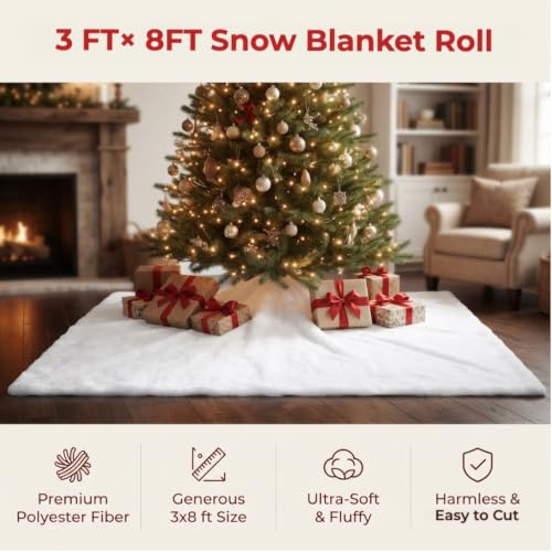 Artificial Snow Blanket Roll 2 Pack - 3' x 8' Fake Snow Cover for Holiday Village
