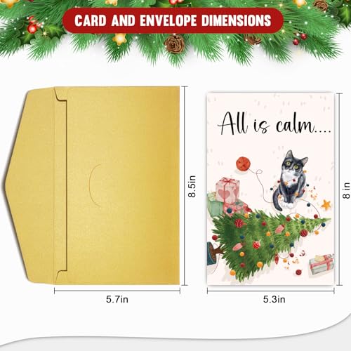 Oamiolek Funny Cat Christmas Card - Holiday Greeting for Cat Lovers, All Is Calm All Is Bright - Cat Variation