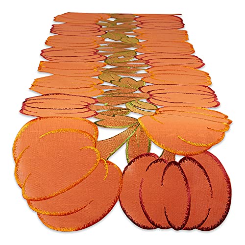 DII Fall Table Decorations Indoor D?cor, Thanksgiving, Table Runner, 14x108, Embroidered Cut Work Pumpkins