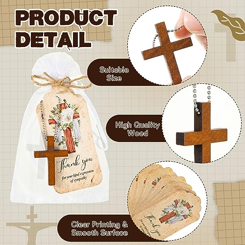 100-Piece Funeral Favor Set with Wooden Cross Keychains and Thank You Cards