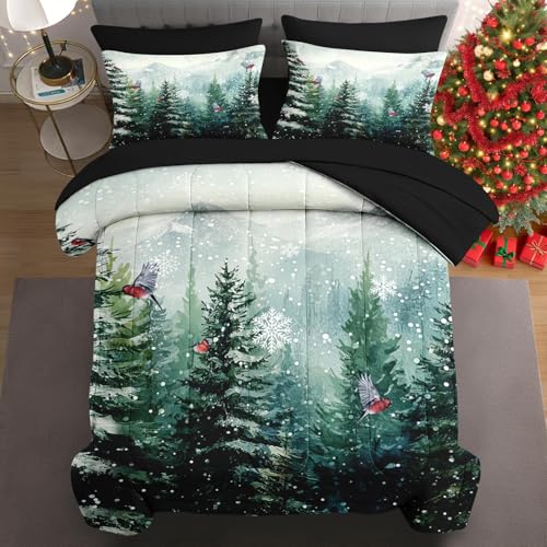 WeCozy King Christmas Tree Comforter Set with Sheets - 7 Pieces Winter Bedding