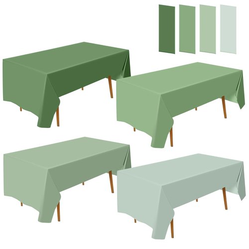 VitalCozy 4 Pcs Sage Green Tablecloths 54 x 108 Inch Gradient Table Cloths Plastic Rectangle Disposable Table Cover Waterproof Tablecloth for Wedding Bridal Birthday Party Spring