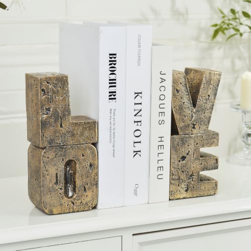 Kakizzy Copper Love Book Ends - Modern Decorative Heavy Duty Shelf Support