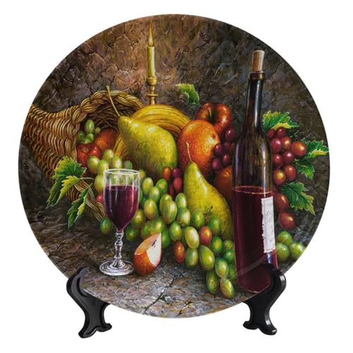 Ceramic Decorative Plate with Display Stand, 10-Inch Fruit Art Decor