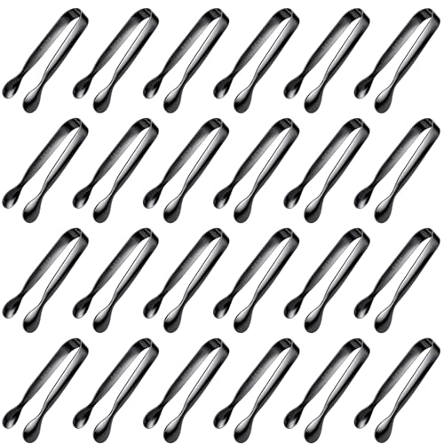 Thenshop Black Mini Stainless Steel Serving Tongs - 24 Pack, 4.25 Inches for Food & Party Use