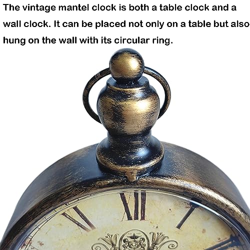 Vintage Metal Mantel Clock - Silent Battery-Operated Desk Clock (Brass)