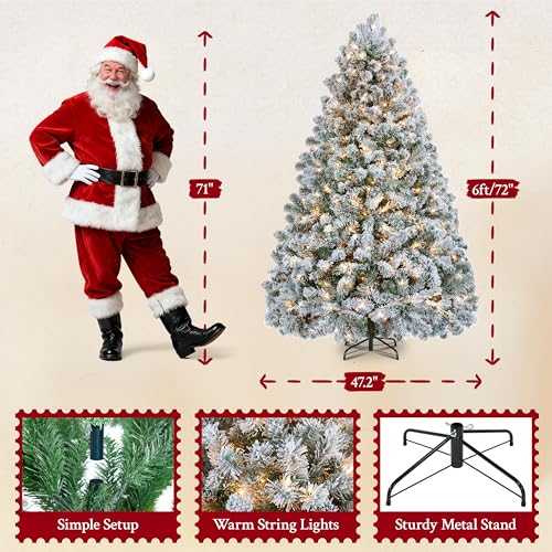 6ft Pre-Lit Snow Flocked Artificial Christmas Tree with 250 Warm Lights