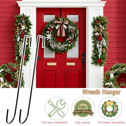Black 15-Inch Wreath Hangers for Front Door, 2 Pack Over-the-Door Hooks - Halloween Christmas Easter Decor