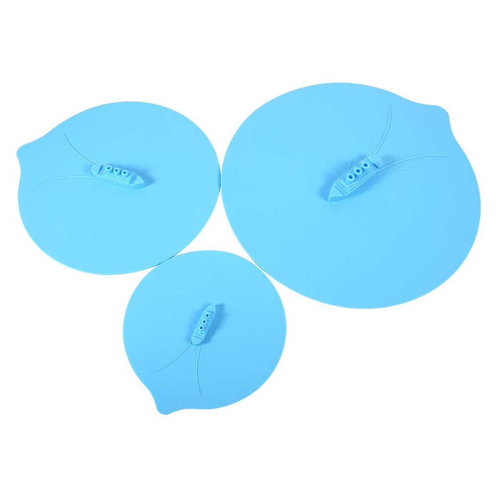 Design Silicone Seal Cover Pot Mug Cup Lid Set of 3pcs, High Temp Range, 3 Hole, Flexible with 3 Sizes for Bowls, Pots