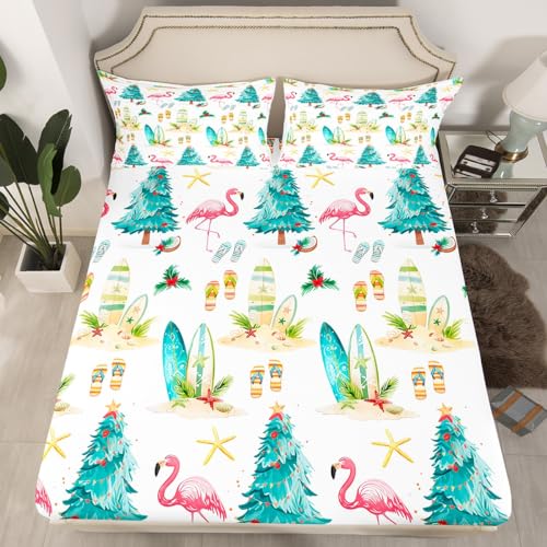 Pink Green Queen Bed Sheet Set - 4 Pieces Microfiber Fitted & Flat Sheets
