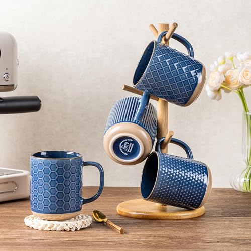 Moonlight Blue GBhome Coffee Mug Set of 4, 16oz Large Handle Ceramic Cups