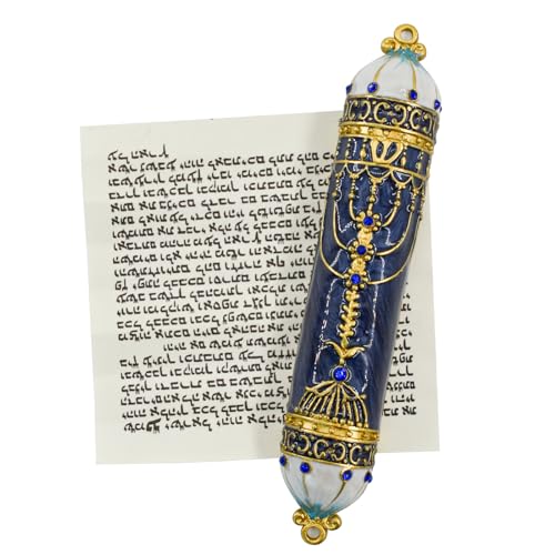 Enamel Mezuzah Case with Scroll for Door, 5-Inch Decorative Jewish Decor