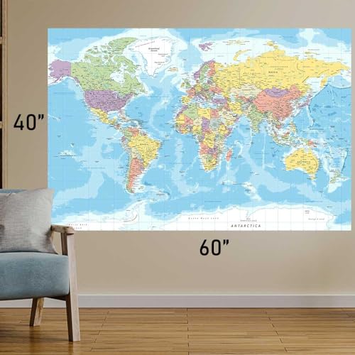 Educational World Map Tapestry Wall Hanging - 60 x 40 Inch Fabric Decor